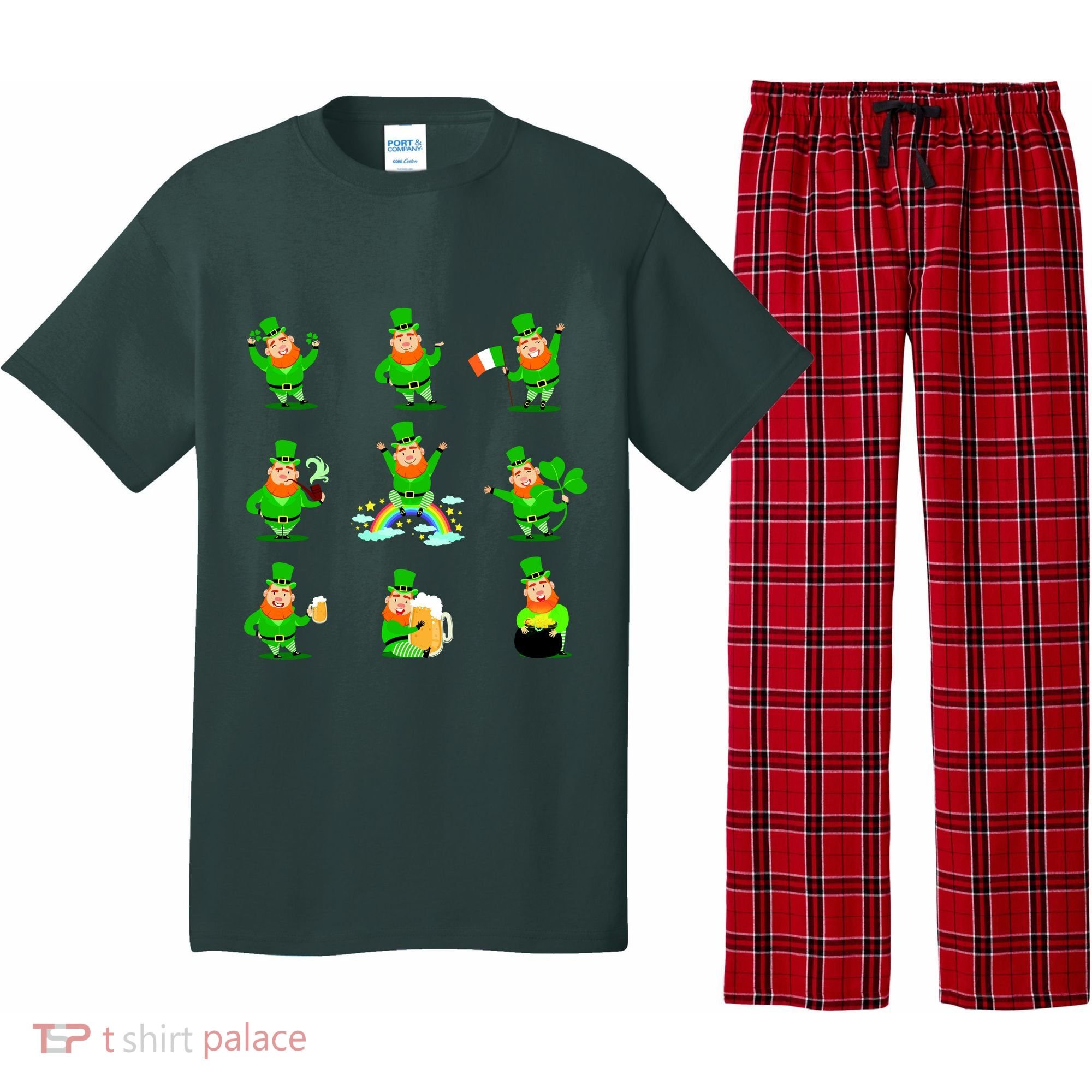 Funny St. Patrick's Day Shamrock Beer Leprechaun Emojis Pajama Set