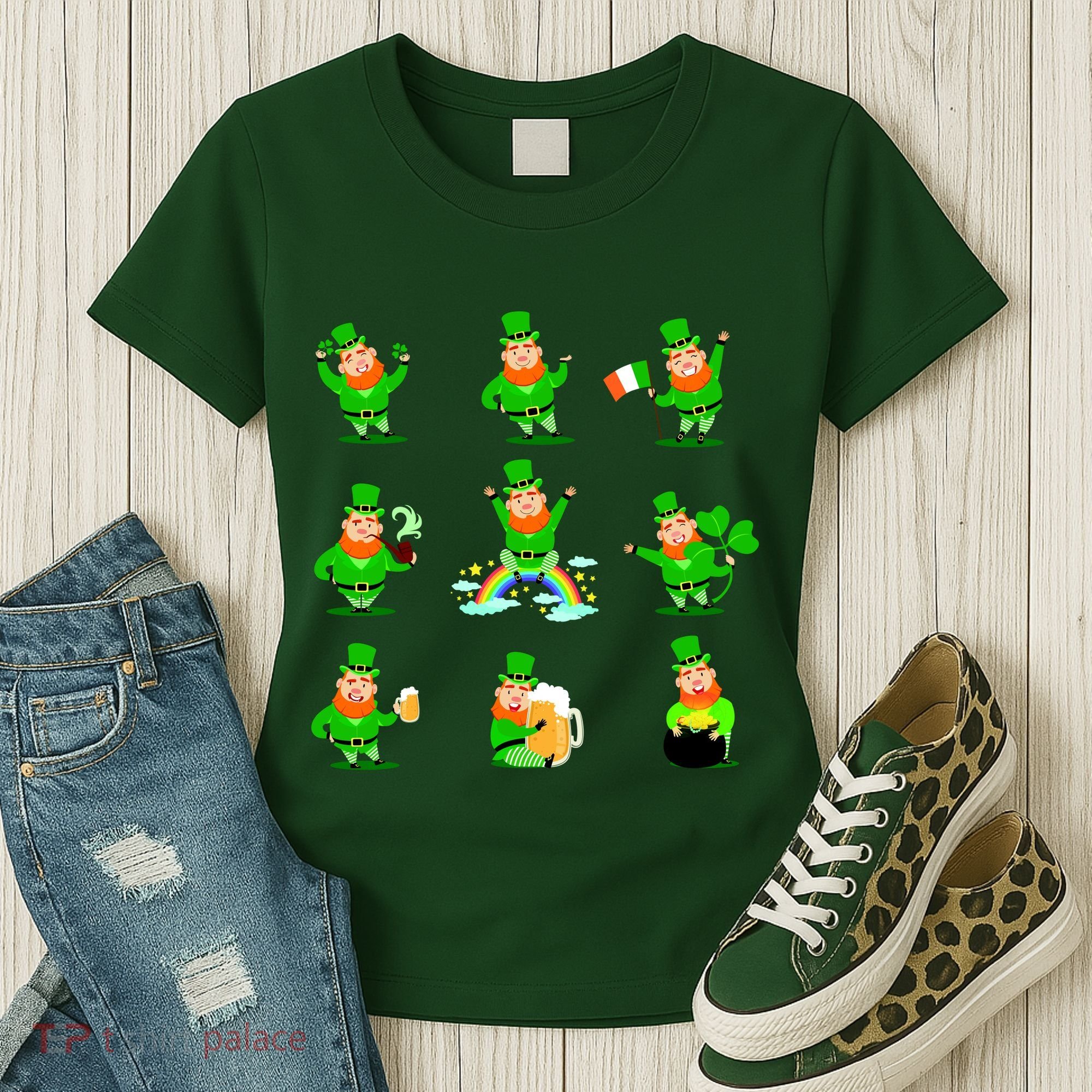 Funny St. Patrick's Day Shamrock Beer Leprechaun Emojis Women's T-Shirt