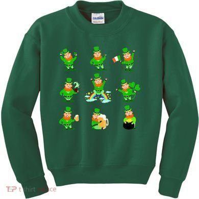 Funny St. Patrick's Day Shamrock Beer Leprechaun Emojis Kids Sweatshirt