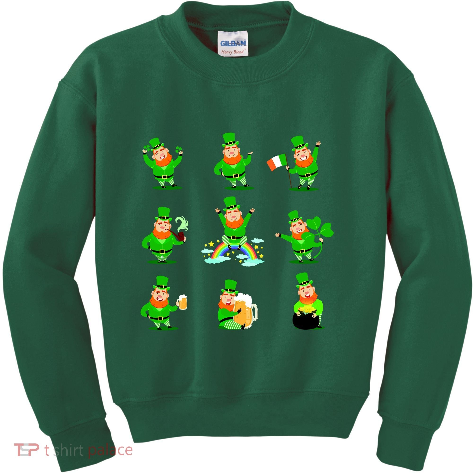 Funny St. Patrick's Day Shamrock Beer Leprechaun Emojis Kids Sweatshirt
