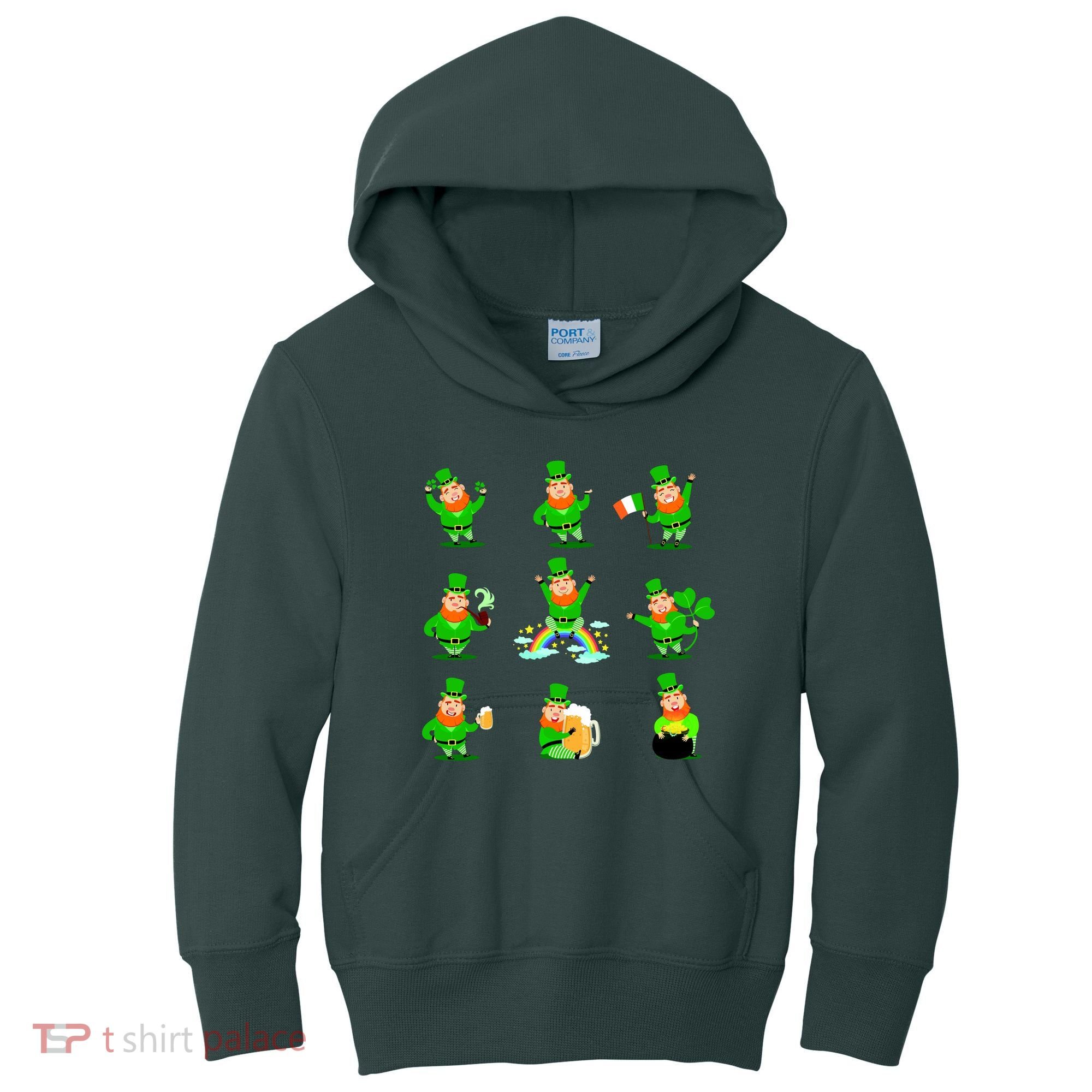 Funny St. Patrick's Day Shamrock Beer Leprechaun Emojis Kids Hoodie