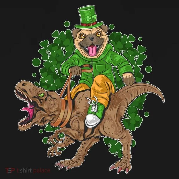 Funny St Patrick Pug On T-Rex Bucket Hat