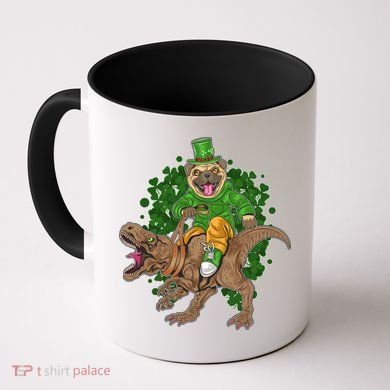 Funny St Patrick Pug On T-Rex Coffee Mug