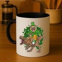 Funny St Patrick Pug On T-Rex Coffee Mug thumb 4