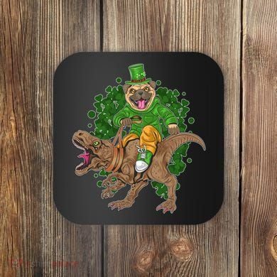 Funny St Patrick Pug On T-Rex Coaster