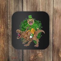 Funny St Patrick Pug On T-Rex Coaster thumb 0