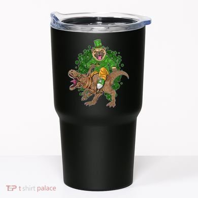 Funny St Patrick Pug On T-Rex Tumbler