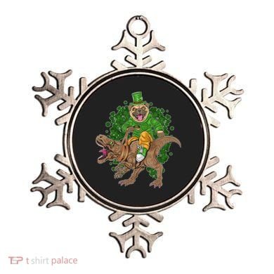 Funny St Patrick Pug On T-Rex Ornament