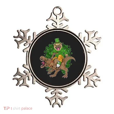 Funny St Patrick Pug On T-Rex Ornament