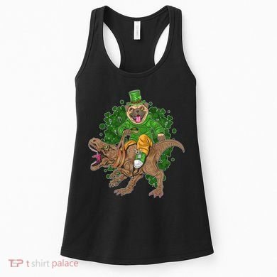 Funny St Patrick Pug On T-Rex Women's Tank Top