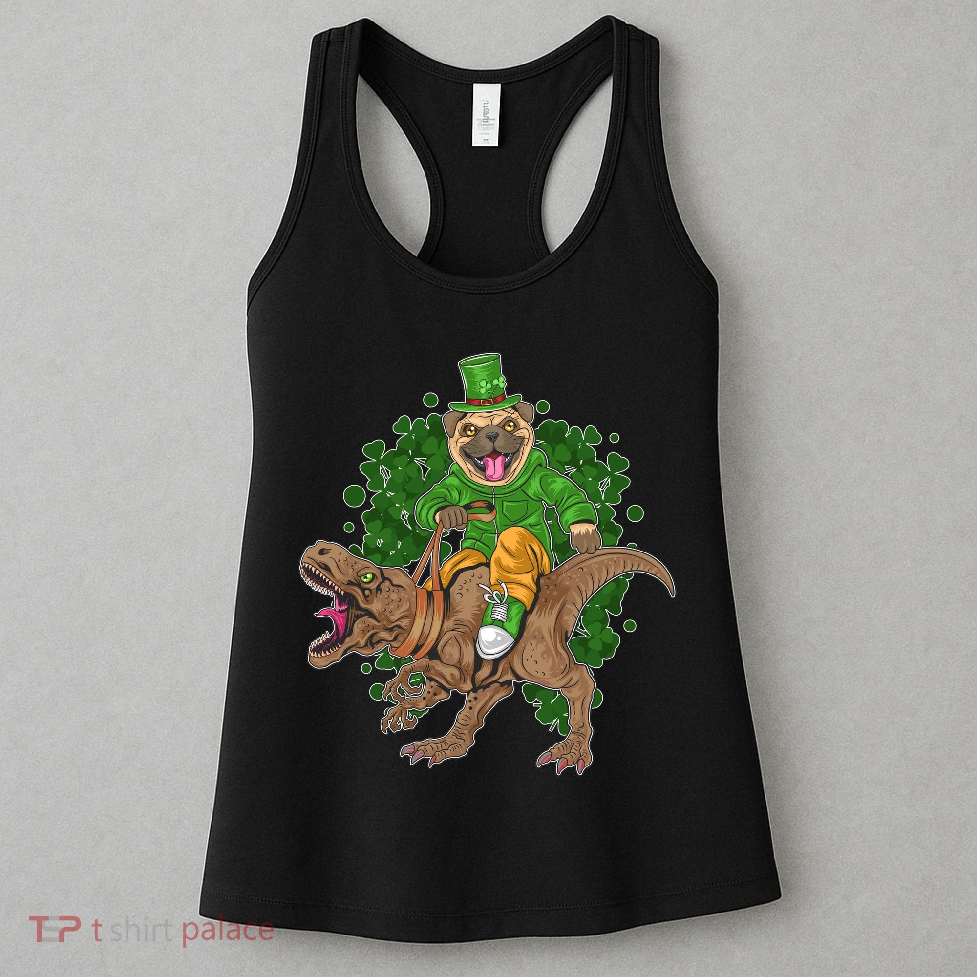 Funny St Patrick Pug On T-Rex Women's Tank Top