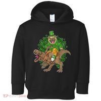 Funny St Patrick Pug On T-Rex Toddler Hoodie thumb 0