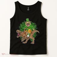 Funny St Patrick Pug On T-Rex Tank Top thumb 2