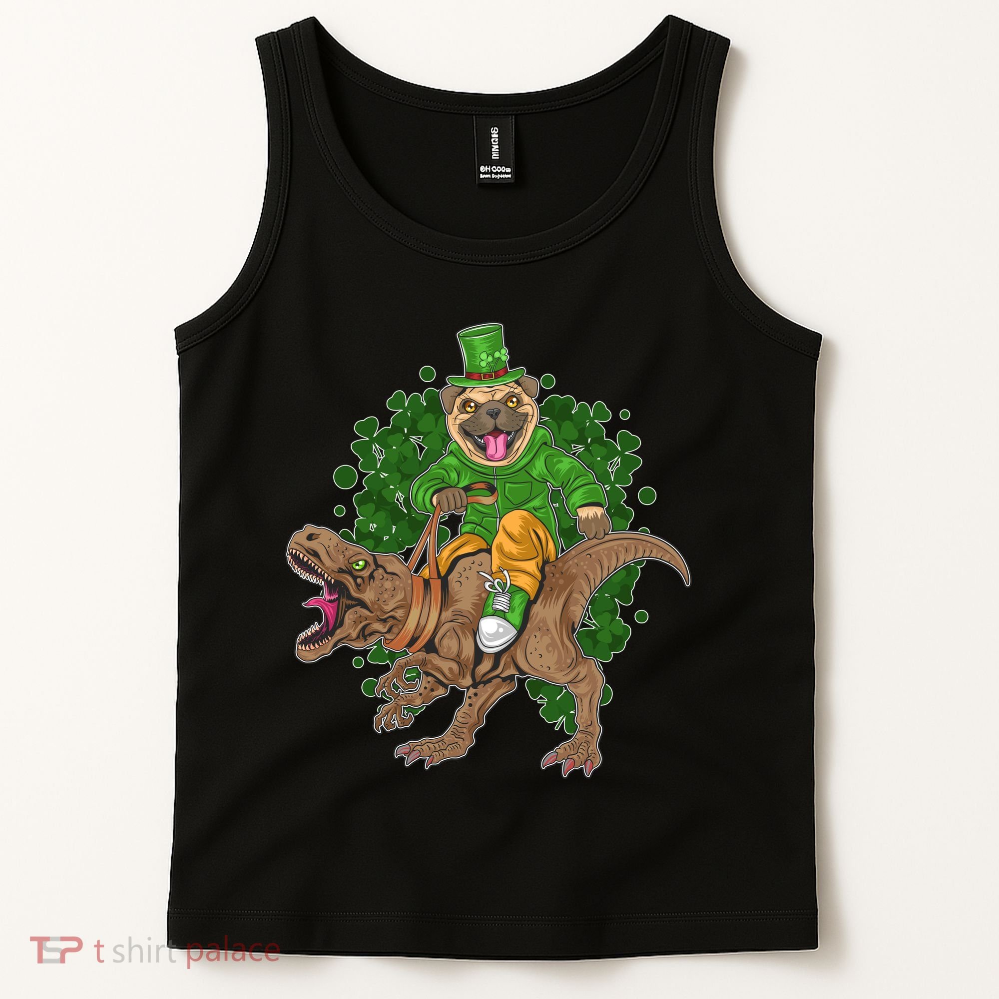 Funny St Patrick Pug On T-Rex Tank Top