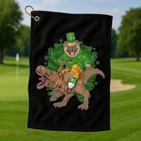 Funny St Patrick Pug On T-Rex Golf Towel thumb 1
