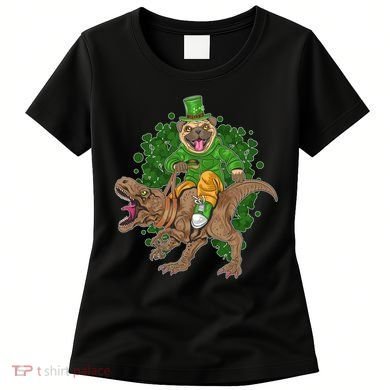 Funny St Patrick Pug On T-Rex Women's T-Shirt