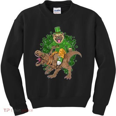 Funny St Patrick Pug On T-Rex Kids Sweatshirt