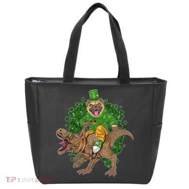 Funny St Patrick Pug On T-Rex Tote Bag