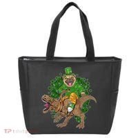 Funny St Patrick Pug On T-Rex Tote Bag thumb 0