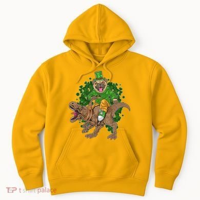 Funny St Patrick Pug On T-Rex Hoodie