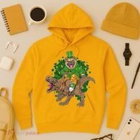Funny St Patrick Pug On T-Rex Hoodie thumb 3