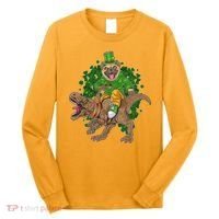 Funny St Patrick Pug On T-Rex Long Sleeve Shirt thumb 0