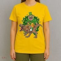 Funny St Patrick Pug On T-Rex T-Shirt thumb 4