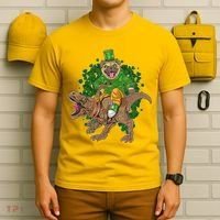 Funny St Patrick Pug On T-Rex T-Shirt thumb 6