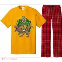 Funny St Patrick Pug On T-Rex Pajama Set thumb 0