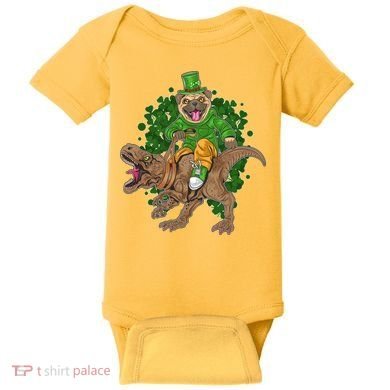 Funny St Patrick Pug On T-Rex Baby Bodysuit