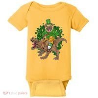 Funny St Patrick Pug On T-Rex Baby Bodysuit thumb 0