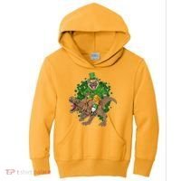Funny St Patrick Pug On T-Rex Kids Hoodie thumb 0