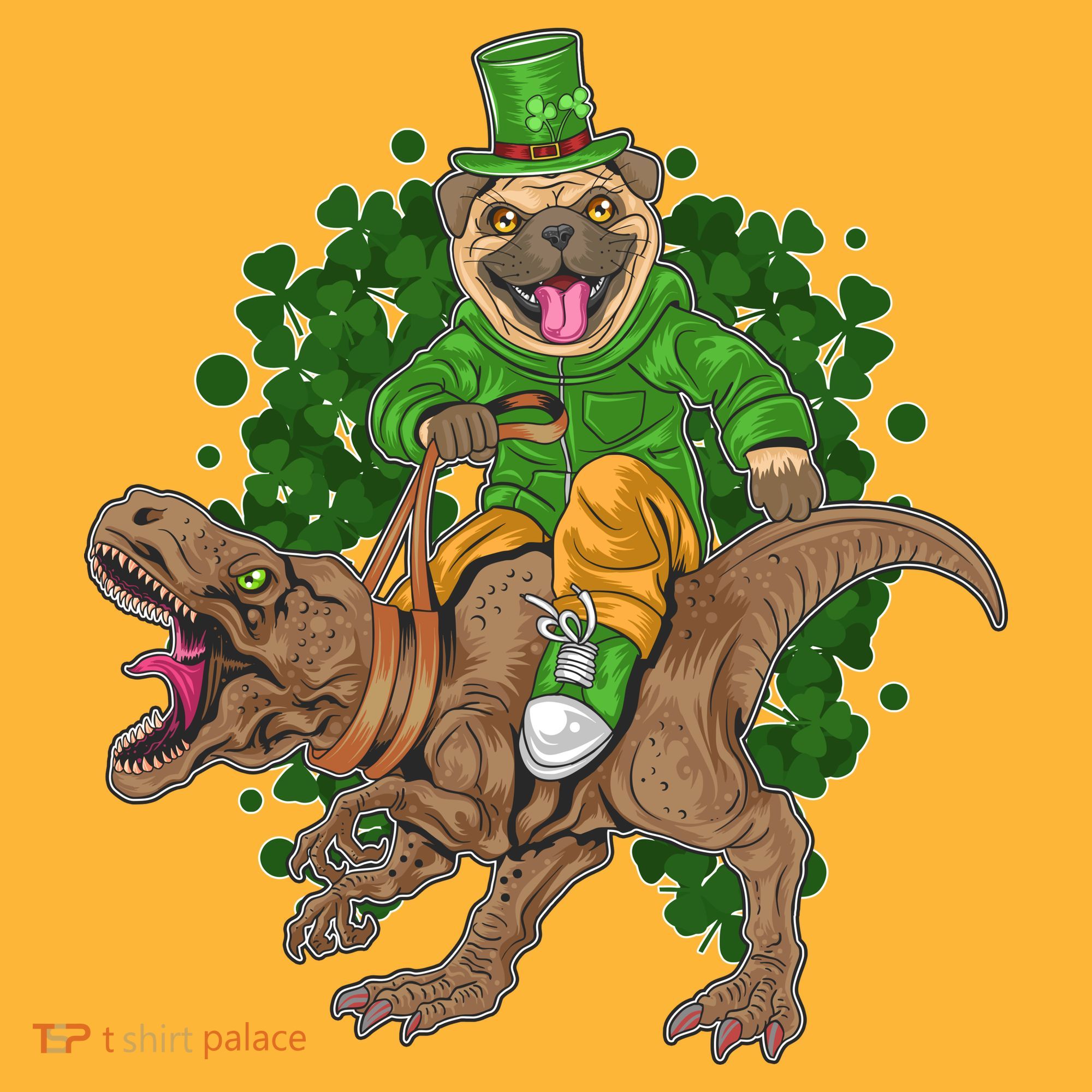 Funny St Patrick Pug On T-Rex Kids Long Sleeve Shirt