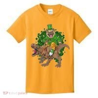 Funny St Patrick Pug On T-Rex Kids T-Shirt thumb 0