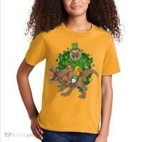 Funny St Patrick Pug On T-Rex Kids T-Shirt thumb 2
