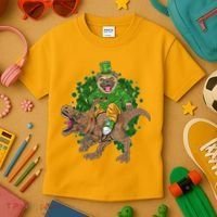 Funny St Patrick Pug On T-Rex Kids T-Shirt thumb 3