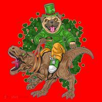 Funny St Patrick Pug On T-Rex Santa Hat thumb 1