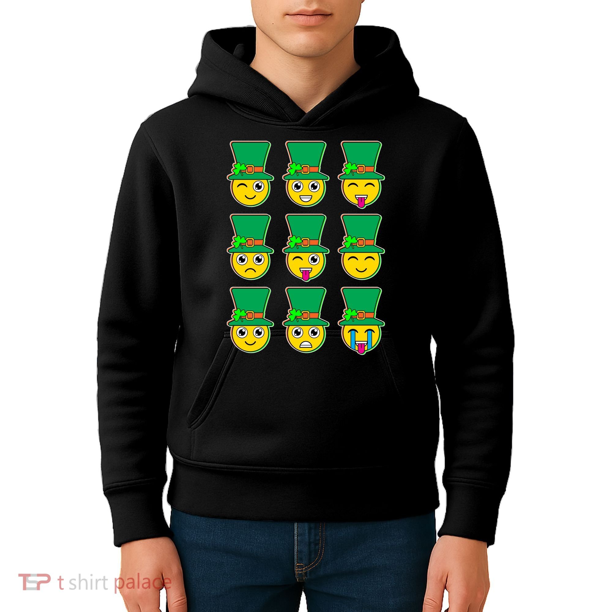 Funny St Patrick's Day Irish Emojis Kids Hoodie
