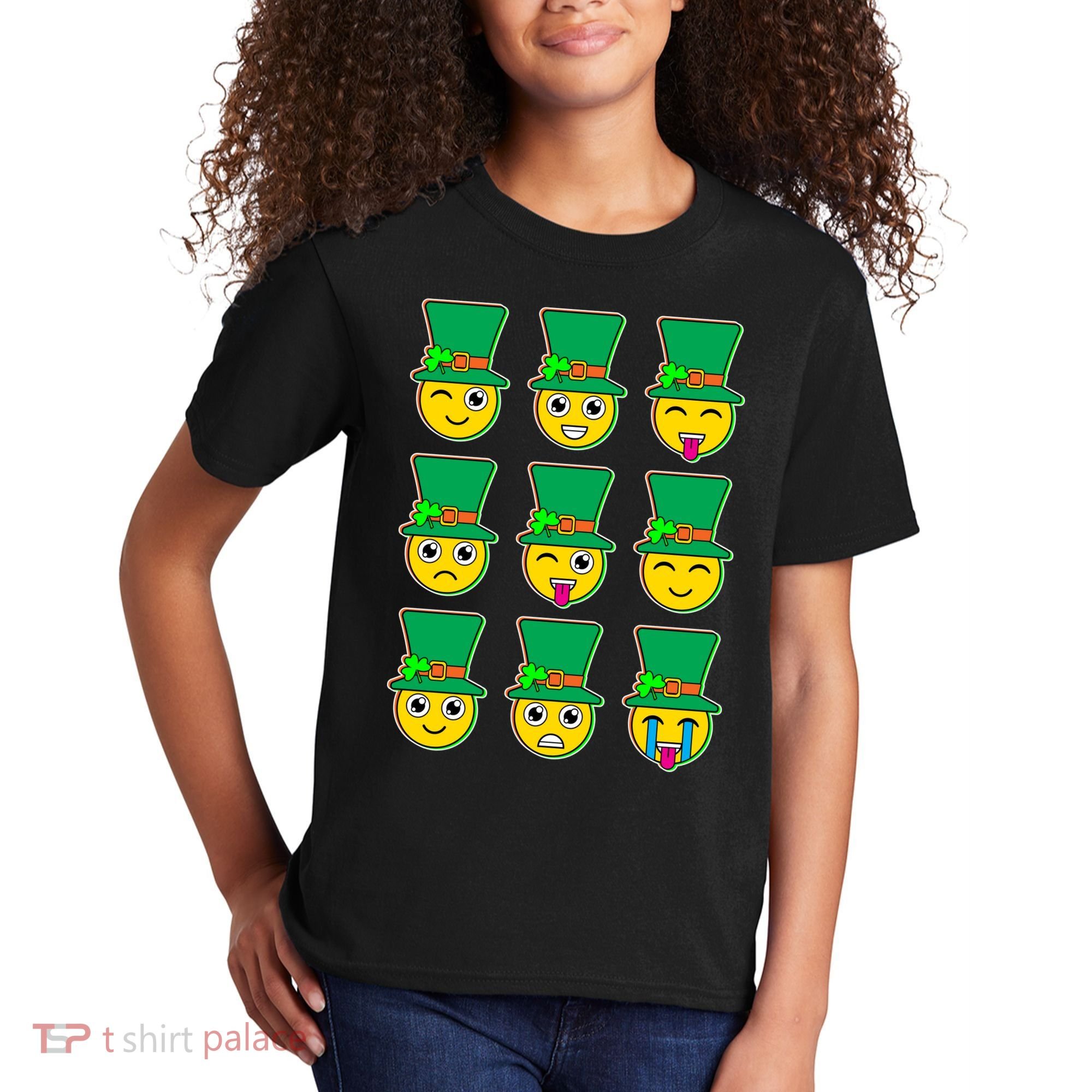Funny St Patrick's Day Irish Emojis Kids T-Shirt