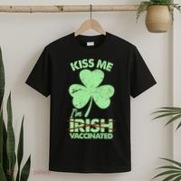 Funny St Patrick's Day Kiss Me I'm Irish Vaccinated T-Shirt thumb 2