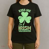 Funny St Patrick's Day Kiss Me I'm Irish Vaccinated T-Shirt thumb 4