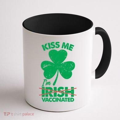 Funny St Patrick's Day Kiss Me I'm Irish Vaccinated Coffee Mug back