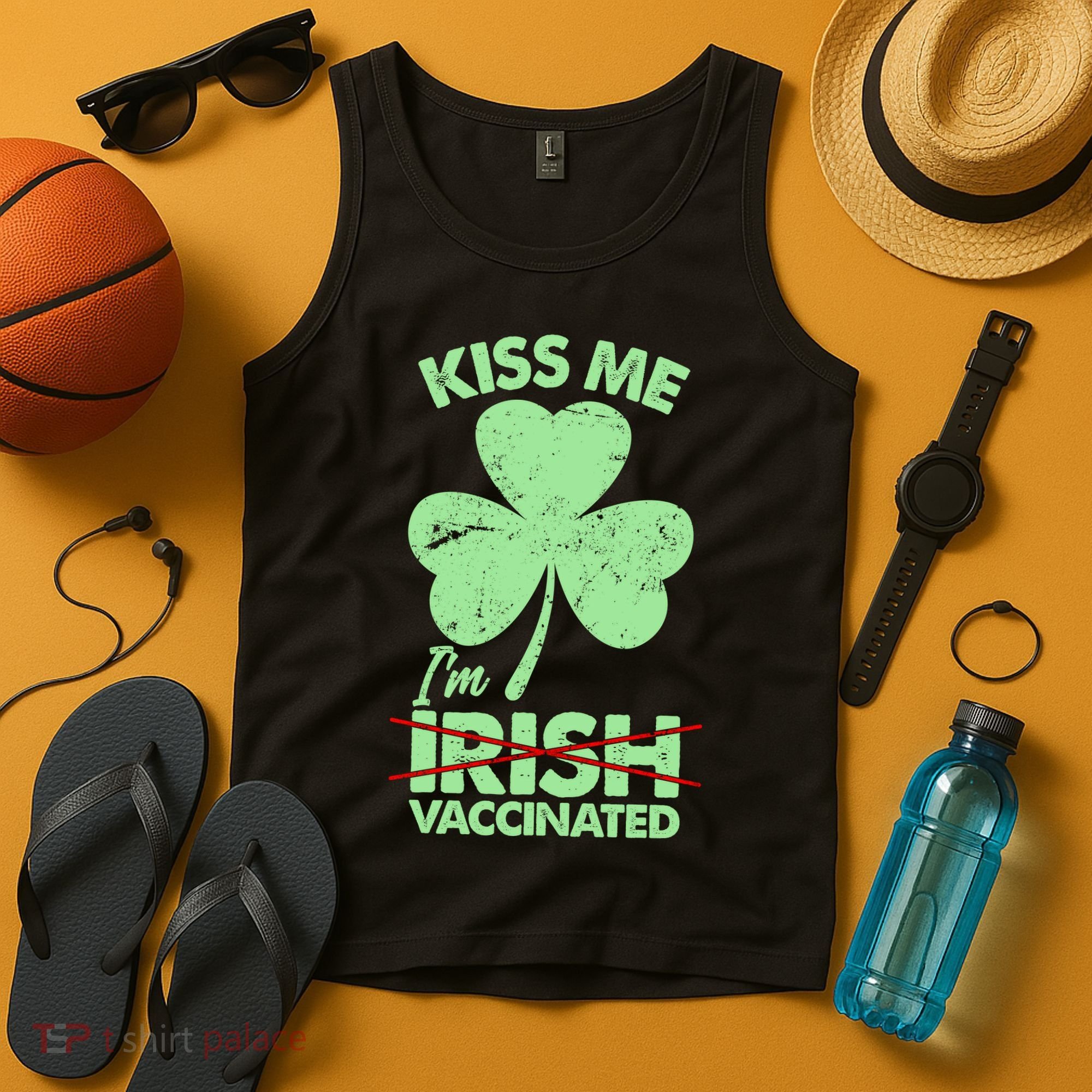 Funny St Patrick's Day Kiss Me I'm Irish Vaccinated Tank Top