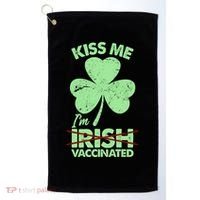 Funny St Patrick's Day Kiss Me I'm Irish Vaccinated Golf Towel thumb 0