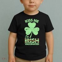 Funny St Patrick's Day Kiss Me I'm Irish Vaccinated Toddler T-Shirt thumb 2