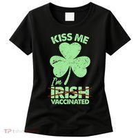 Funny St Patrick's Day Kiss Me I'm Irish Vaccinated Women's T-Shirt thumb 0