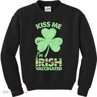Funny St Patrick's Day Kiss Me I'm Irish Vaccinated Kids Sweatshirt thumb 0