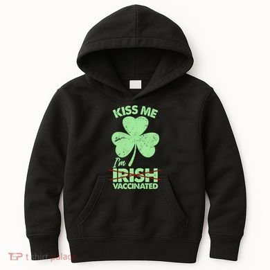 Funny St Patrick's Day Kiss Me I'm Irish Vaccinated Kids Hoodie
