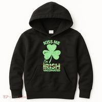 Funny St Patrick's Day Kiss Me I'm Irish Vaccinated Kids Hoodie thumb 0