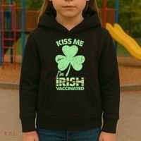 Funny St Patrick's Day Kiss Me I'm Irish Vaccinated Kids Hoodie thumb 3